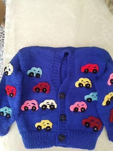 Uşaq üçün əl işi toxunma kardiqan - Rəng: parlaq kobalt-mavi -