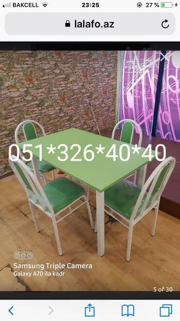 Masa və oturacaq dəstləri: Mətbəx üçün, Yeni, Açılmayan, Dördbucaq masa, 4 stul — 14