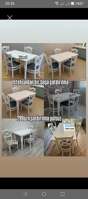 stul satışı: Mətbəx üçün, Yeni, Açılmayan, Dördbucaq masa, 4 stul — 1