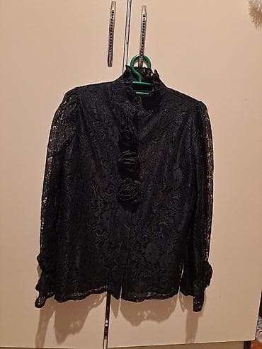 Qara krujeva bluz - Material: tamamilə krujeva parça, naxışlı