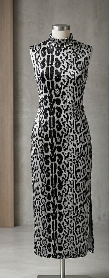platye: Qadın paltarı – leopard naxışlı, boğazlı, qolsuz.1 dəfə geyinilib.Heç — 1