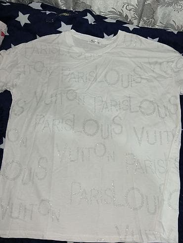 imagination louis vuitton qiyməti: Ağ rəngli qısaqoll T‑şört - Üzərində gümüşü parıltılı daşlarla — 1