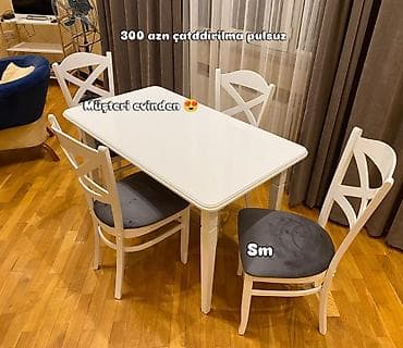 Mətbəx üçün, Yeni, Açılmayan, Dördbucaq masa, 4 stul