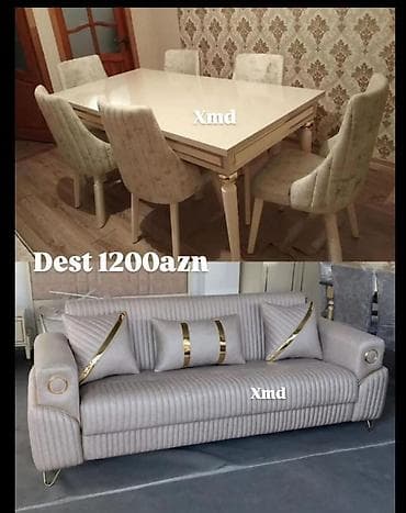 stol stul dəst: Mebel dəsti – 1200 AZN Tərkibi: - Yemək masası və 6 ədəd stul - 3 — 1