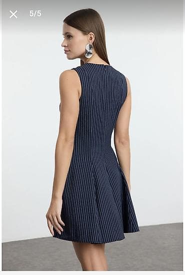 mavi don: YENİDİR!!!!! Qadın paltarları – zolaqlı qısa don - Rəng: tünd — 3