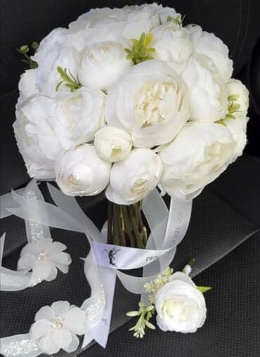 пояса для чулок: Ağ ranunkulyuslardan hazırlanmış toy dəsti - Gəlin buketi: sıx — 1