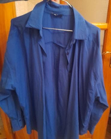 köyney: Kobalt-mavi rəngdə oversize köynək - Klassik yaxalıq və qismən — 2