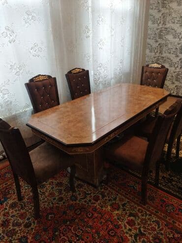 кухонный гарнитур бу: Прямоугольный стол, Для гостиной, 6 персон, Раскладной, Азербайджан, C гарантией — 2