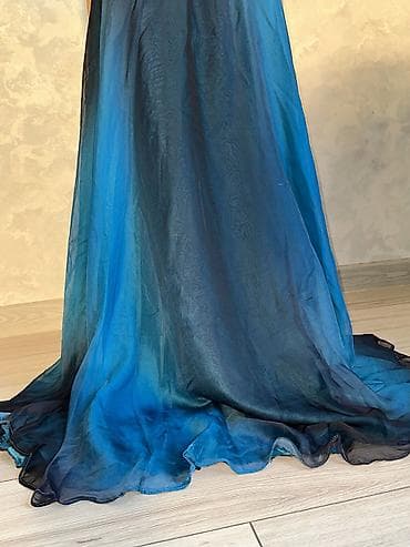qedimi qol saati: Vintage Yves Calin embellished mesh maxi dress in deep ocean blue — 6