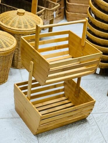 kartof kesen: İki mərtəbəli bambuk səbət/raf - Material: təbii bambuk, hamar — 3