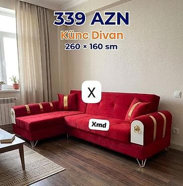 divan sultan: Künc divan – 260 × 160 sm Qiymət: 339 AZN - Parlaq qırmızı rəngli — 1