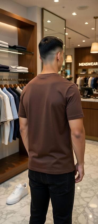 Futbolkalar: Kişi t-shirt — qəhvəyi rəng - Klassik, dairəvi yaxalı dizayn - Qısa — 1