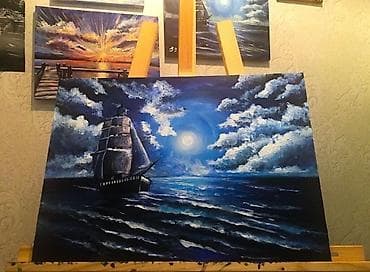 Güzgülər: Deniz eseri Akril boya ile ketan uzerinde chekilib Olchu 30x40 Картина — 1