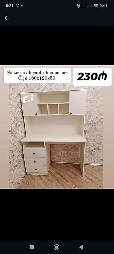 Ağ rəngdə funksional yazı/kompüter masası - Ölçü: 180 x 120 x 50 sm lalafo.az -da Ağ rəngdə funksional yazı/kompüter masası - Ölçü: 180 x 120 x 50 sm