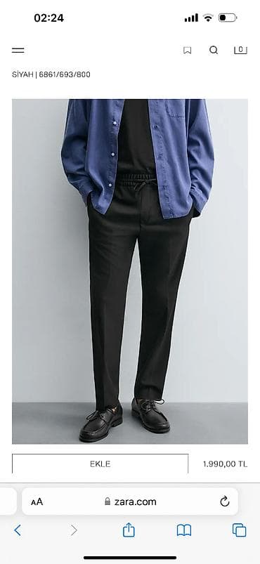 Брюки: Полуклассические Мужские брюки, Zara, M, цвет - Черный — 2