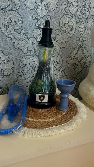 Nərgilə dəsti - Şüşə kolba: dekorativ naxışlı, tünd-yaşıl rəng