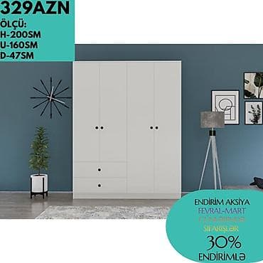 Düz dolab, Yataq otağı üçün, Paltar üçün, Açılan, Korpuslu, 4 qapılı — 7