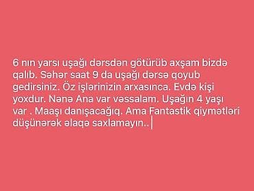 Dayə tələb olunur, Gecə növbəsində iş lalafo.az -da Dayə tələb olunur, Gecə növbəsində iş