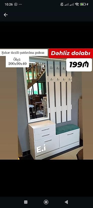 Dəhliz dolabı – ölçü 200x90x40 - Rəng: ağ, müasir minimal dizayn - lalafo.az -da Dəhliz dolabı – ölçü 200x90x40 - Rəng: ağ, müasir minimal dizayn -