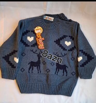 Uşaq sviteri – Derbey Kids Club - Rəng: Boz-mavi - Naxış: Tünd mavi