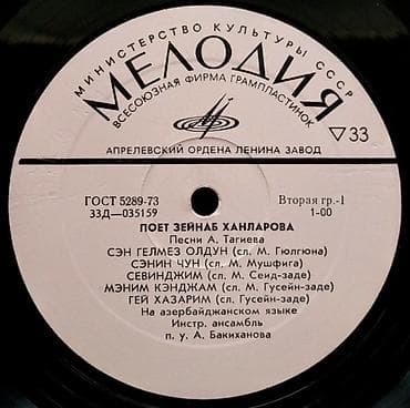 Vinil plastinka: “Poet Zeynəb Xanlarova – A. Tağıyevin mahnıları” — 3