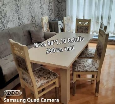 Masa və oturacaq dəstləri: Qonaq otağı üçün, Yeni, Açılmayan, Dördbucaq masa, 4 stul — 1