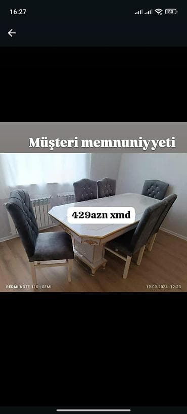 tek kreslolar: Qonaq otağı üçün, Yeni, Açılmayan, Dördbucaq masa, 6 stul — 1