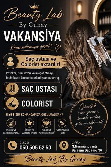 İş: Beauty Lab By Gunay – Vakansiya Saç ustası və colorist axtarılır! — 1