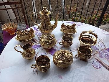 Çay dəsti, rəng - Qızılı, Metal