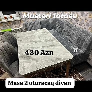 islenmis metbex: Masa və 2 oturacaqlı divan dəsti - Dəst tərkibi: 1 ədəd masa, L — 1