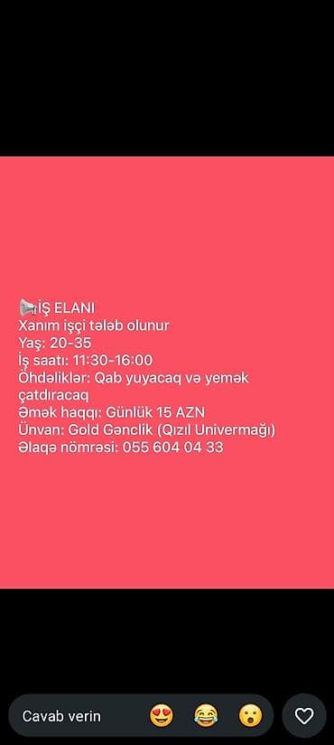 berber is: Qabyuyan tələb olunur, Gündəlik ödəniş, 18-29 yaş — 1