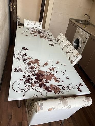 ceyran dərisi: Mətbəx üçün, İşlənmiş, Açılan, Dördbucaq masa, 4 stul — 2