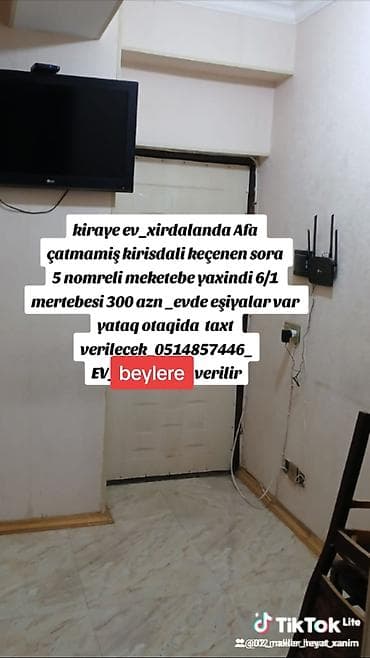 Kiraye ev_xirdalanda Afa çatmamiş kirisdali keçenen sora 5 nomreli