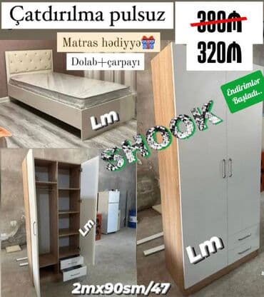 uşaq mebel dəstləri: Yataq otagi desti Yeni və sifarişlə 1 Dolab + 1çarpayı Endirimde 379 — 1