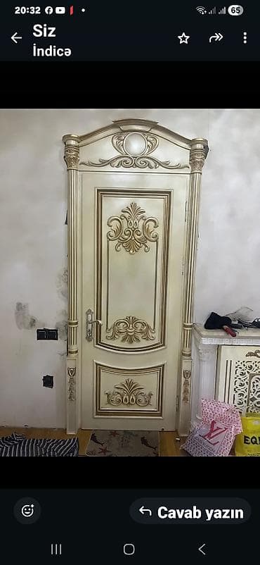 standard qapi olculeri: Klassik üslubda bəzədilmiş daxili qapı 2 ədədir - Material: ağac — 1