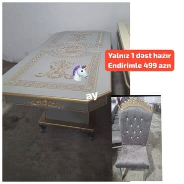 Klassik dizaynda yemək masası və stul dəsti. - Masa: düzbucaqlı