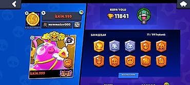 Brawl Stars oyunu üçün hesab - Kupa: 11,841 - Savaşçılar: 71/99 açıq