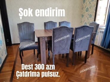 stol desdi: Qonaq otağı üçün, Yeni, Açılmayan, Dördbucaq masa, 6 stul — 8
