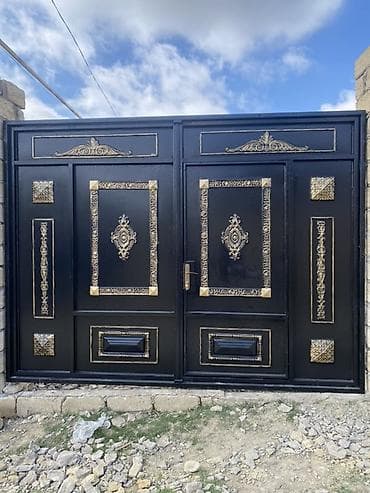 Məhəccərlər: Dəmir Həyət darvazası, Yana açılan, Mexaniki, Qapı ilə, rəng - Qara — 1