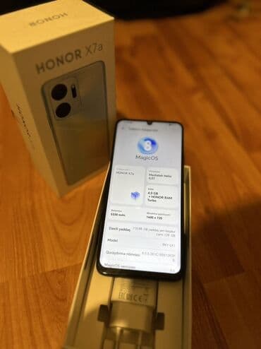 wifi modem satilir: Honor X7a, 128 GB, rəng - Qara, Barmaq izi, İki sim kartlı, Face ID — 6