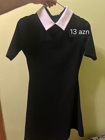 ucuz donlar: Qara rəngli qısa əlbisə - Klassik dizayn: ağ, kəskin uclu Peter Pan — 1
