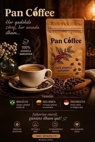 Чай, кофе, напитки: Pan Coffee – 100% Arabica qarışımı Hər qədəhdə zövq, hər Tərkibi: - — 1