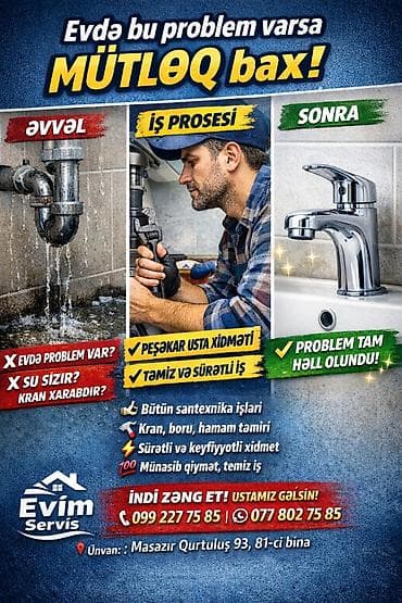 usta qapi: Santexnika xidməti – Evim Servis - Peşəkar usta xidməti - Təmiz və — 1