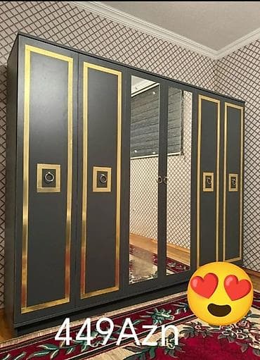 Yeni, 6 qapı, Güzgülü, Boz, Digər material, Açılan, Düz dolab