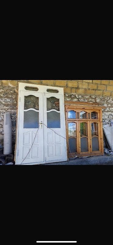 şüşə tavan: Taxta pəncərə və ikiqat giriş qapısı dəsti - Ağ rəngli ikiqanadlı — 1