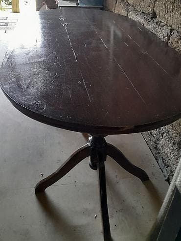 masa: Oval formalı taxta masa - Material: Tam ağac (qəhvəyi rəngli, laklı — 2
