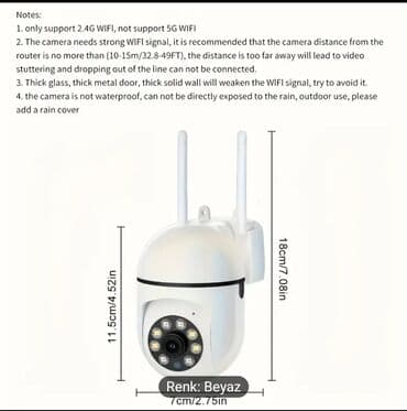 data kart: 2.4G WiFi Təhlükəsizlik Kamerası – Rəng: Ağ - 1080P Full HD — 6