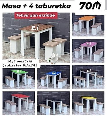 Mətbəx üçün, Yeni, Açılmayan, Dördbucaq masa, 4 stul