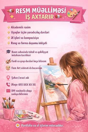 Rəsm müəlliməsi işi axdarıram özəl dərs ola bilər, face art işidə - lalafo.az -da Rəsm müəlliməsi işi axdarıram özəl dərs ola bilər, face art işidə -