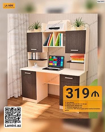 dolap ofis: Düz masa, Stulsuz, Polkalı, Siyirməli, Sadə laminat — 1